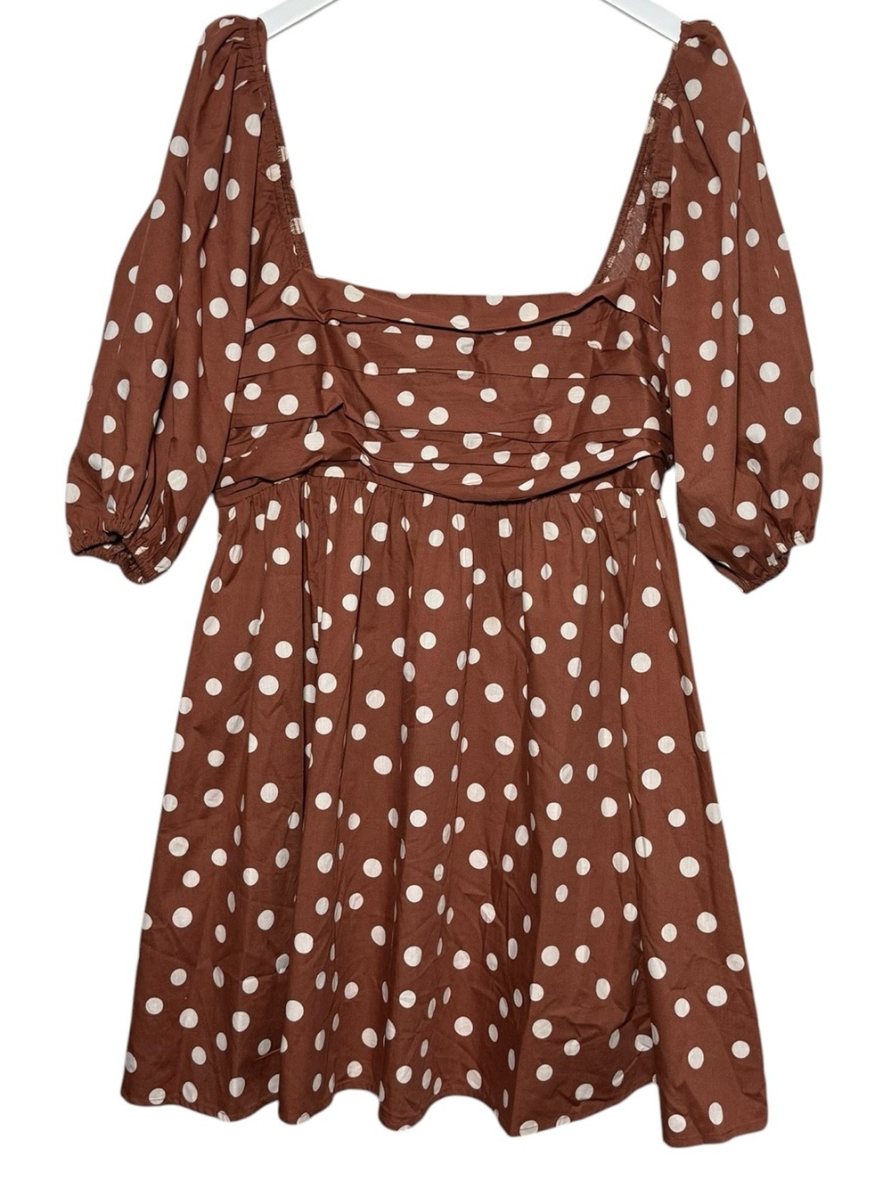 Abercrombie Emerson Dress Puff Sleeve Mini Dress Rust White Polka Dot XL Tall - Picture 3 of 10